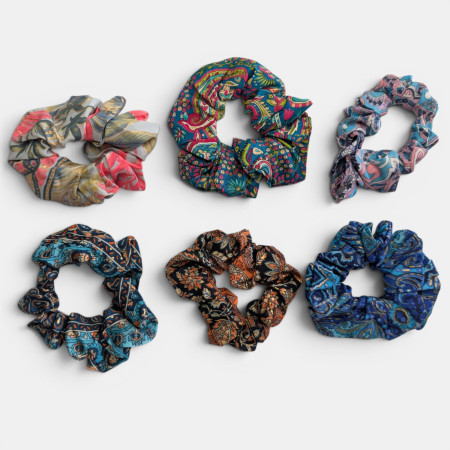 Recycled Sari Hair Scrunchies Pack 2