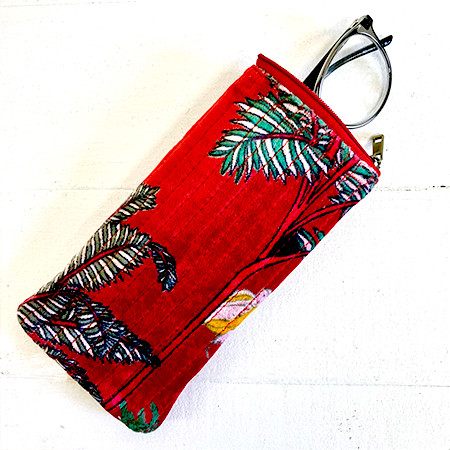 Quilted Velvet Glasses Case Red