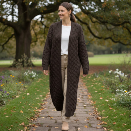Long Knitted Cardigan Brown XL