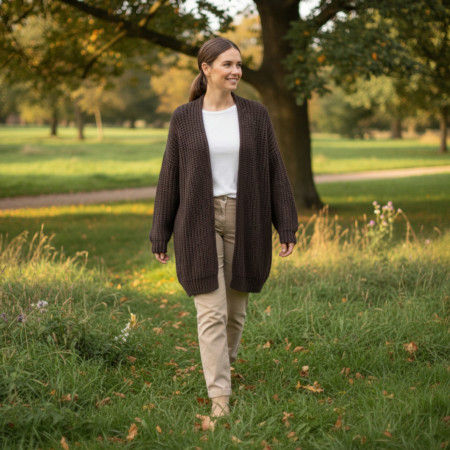 Short Knitted Cardigan Medium Coffee