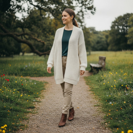 Short Knitted Cardigan Large White