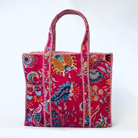 Large Quilted Tote Bag - Fuchsia