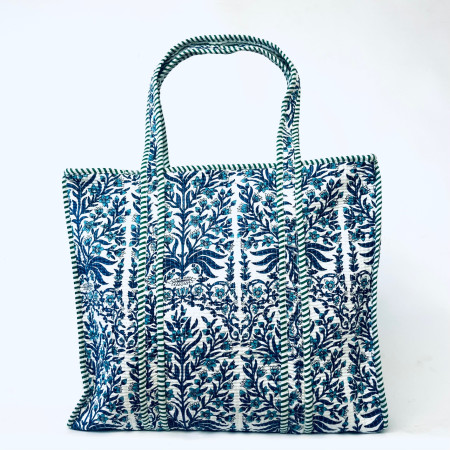 Large Quilted Tote Bag - Blue