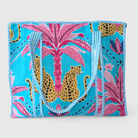 Large Quilted Tote Bag - Turquoise