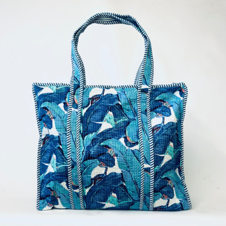 Large Quilted Tote Bag - Blue