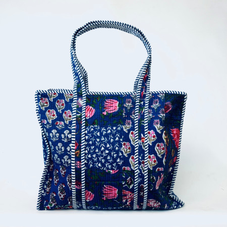 Large Quilted Tote Bag - Blue