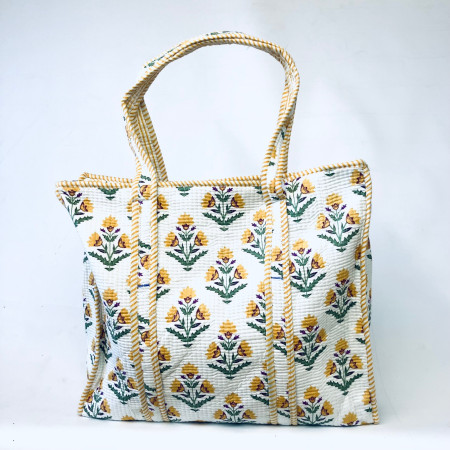 Large Quilted Tote Bag - White