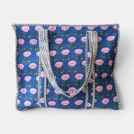 Large Quilted Tote Bag - Blue