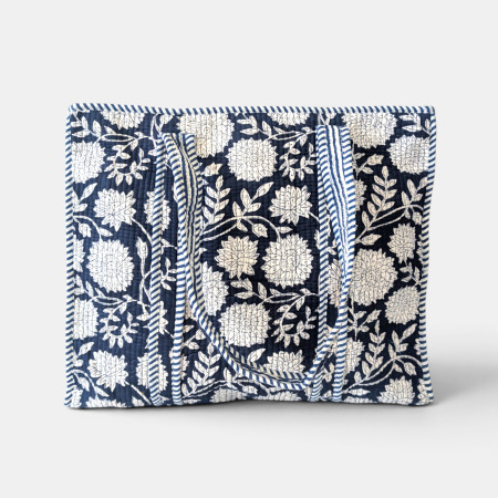 Large Quilted Tote Bag - Blue