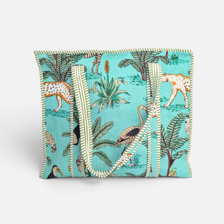 Large Quilted Tote Bag - Turquoise
