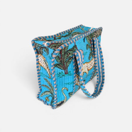 Small Quilted Tote Bag - Turquoise