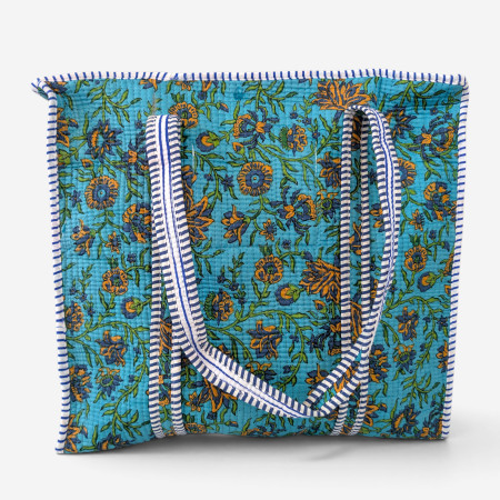 Large Quilted Tote Bag - Teal