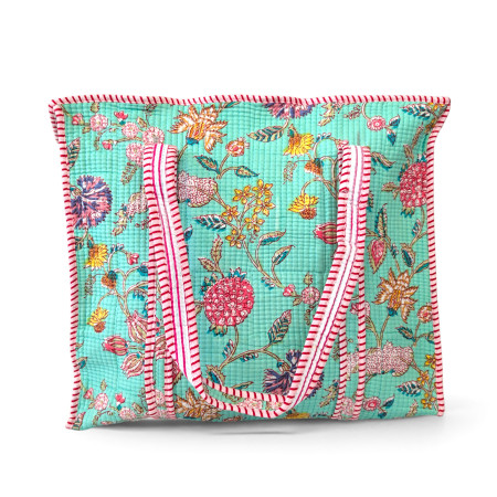 Large Quilted Tote Bag - Turquoise