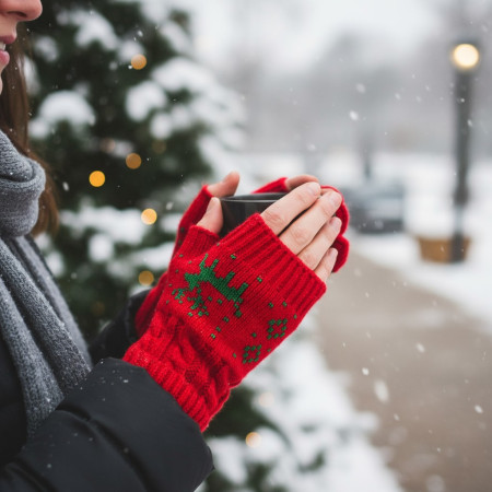 Christmas Fingerless Gloves Red