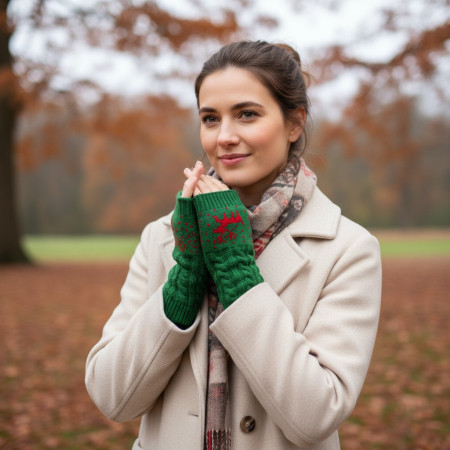 Christmas Fingerless Gloves Green