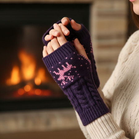 Christmas Fingerless Gloves Purple