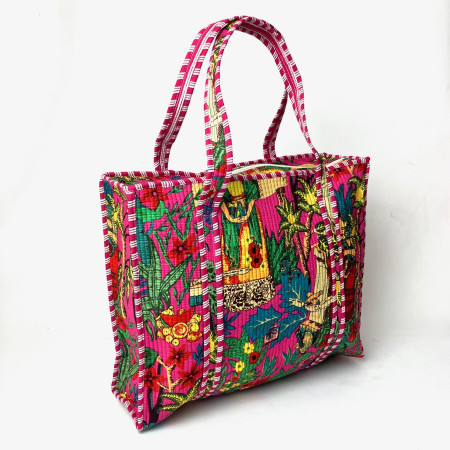 Large Quilted Tote Bag - Pink
