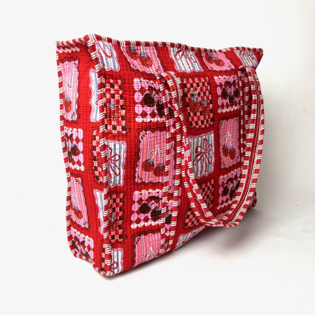 Large Quilted Tote Bag - Red