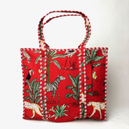 Large Quilted Tote Bag - Red