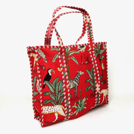 Large Quilted Tote Bag - Red