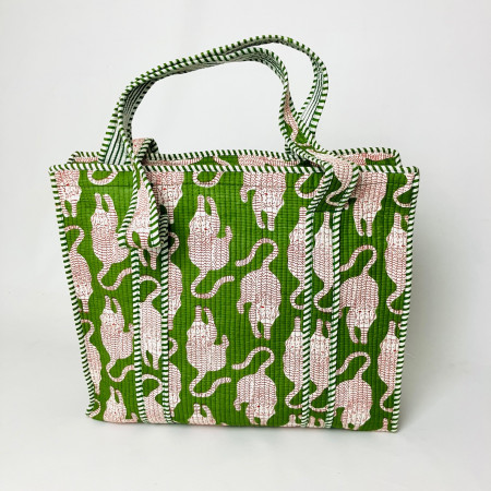Large Quilted Tote Bag - Green