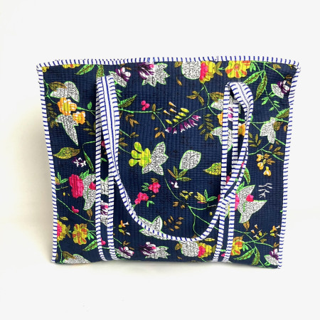 Large Quilted Tote Bag - Navy