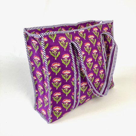 Large Quilted Tote Bag - Purple