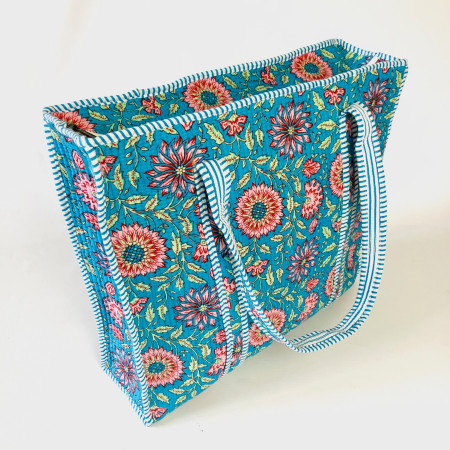 Large Quilted Tote Bag - Turquoise