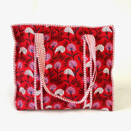 Large Quilted Tote Bag - Red