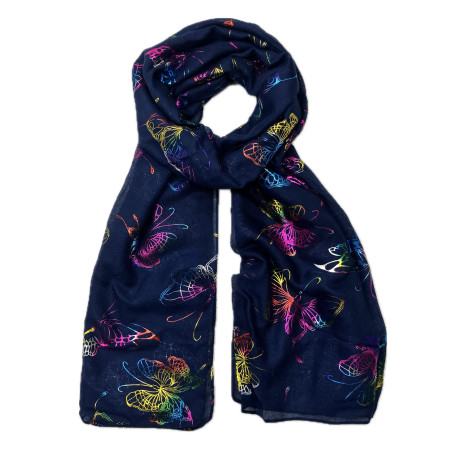 Foil Large Butterfly colourful Navy