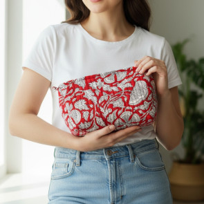 Vintage Botanical Set Of 3 Make Up Bags Red
