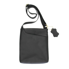 Pebbled Leather Flat Messenger Bag Black