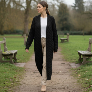 Long Knitted Cardigan Black XL