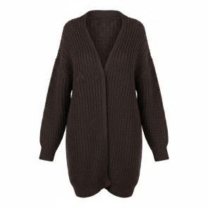 Short Knitted Cardigan Large Coffee