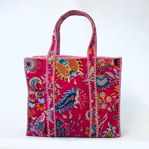 Large Quilted Tote Bag - Fuchsia