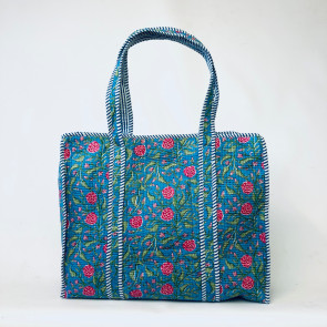 Large Quilted Tote Bag - Blue