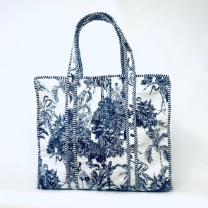 Large Quilted Tote Bag - Blue
