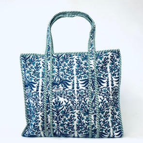Large Quilted Tote Bag - Blue