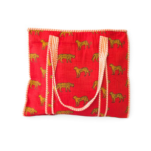 Large Quilted Tote Bag - Red