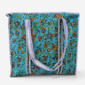 Large Quilted Tote Bag - Teal