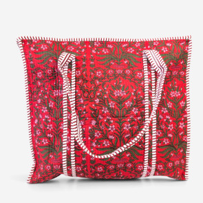 Large Quilted Tote Bag - Red