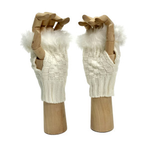 Faux fur fingerless Gloves White