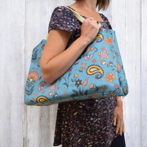 Folk Flower Day Bag Light Blue